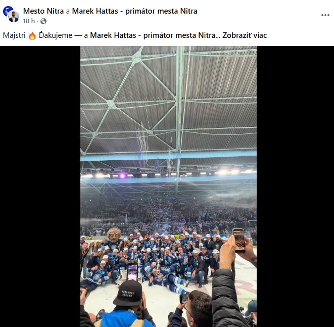 Primátor Nitry Marek Hattas (Progresívne Slovensko) s tímom HK Nitra. Mestský post: „Majstri 🏆 Ďakujeme."